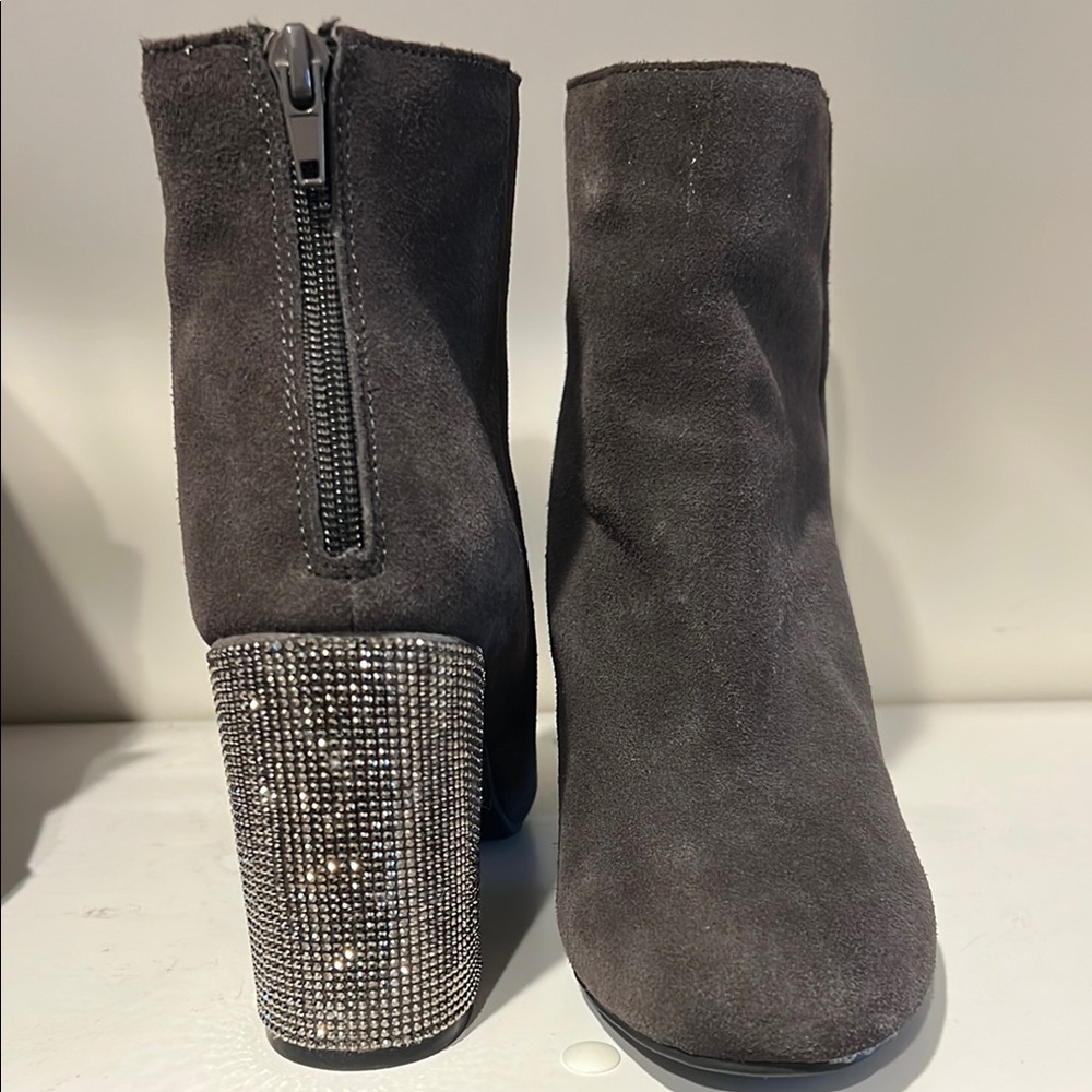 Kenneth Cole Reaction Gray Ankle Boots with Rhinestone Heel